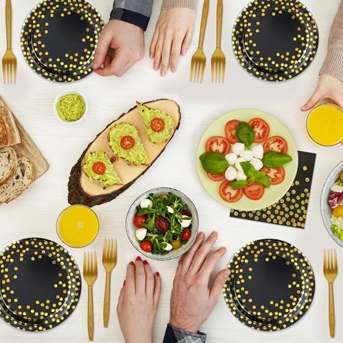 150 PCS Black and Gold Paper Plates and Napkins Party Supplies,Serves 25 Guests Black Gold Plates and Napkins,Disposable Paper Tableware Set for Birthday Graduation Retirement Decorations - Image 5