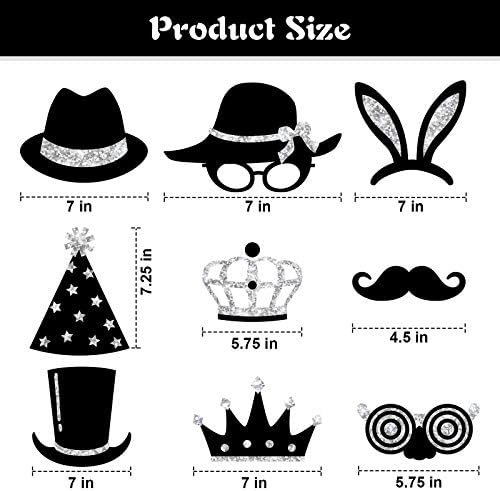Zonon 24 Pcs Funny Photo Booth Props Set Black Gold Birthday,Silvery - Image 6