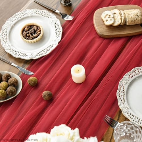Artoid Mode Red Gauze Table Runner 120 Inch 10FT, Seasonal Sheer Kitchen Dining Holiday Wedding Birthday Baby Shower Table Decor for Home Party - Image 6