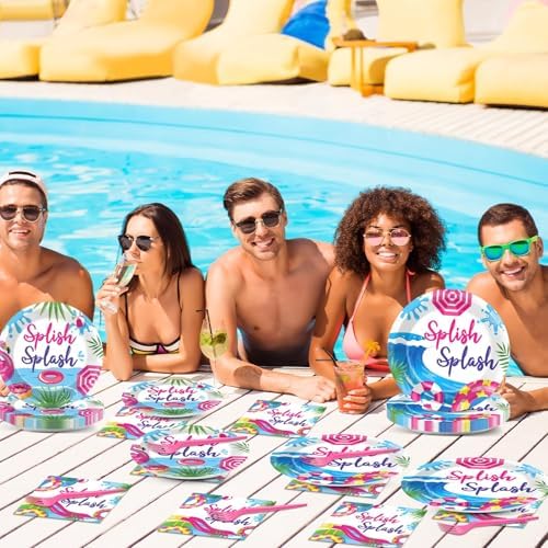 CHUNNIN 96Pcs Pink Splish Splash Plates and Napkins Summer Pool Birthday Party Decorations Splish Splash Bash Dessert Plates Summer Beach Tableware for 24 Guests Girls Hawaiian Party Supplies - Image 5