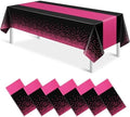 6Pcs Black Hot Pink Tablecloth Party Decorations,Plastic Black Table Cloth Printed Hot Pink Table Runner Disposable Rectangle Cover for Birthday Wedding Anniversary Graduation Party,54x108 Inch by MASHAN