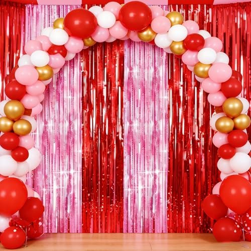 4 Packs Pink and Red Foil Fringe Curtain, Pink Red Metallic Tinsel Backdrop for Birthday, Baby Shower, Princess Bachelorette Party, Valentines Party Decorations Supplies - Image 4