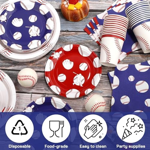 Kochorie 96 Pieces Baseball Party Supplies, Baseball Birthday Themed Decorations, Disposable Tableware Set Includes Paper Plates, Cups, Napkins Serves 24 Guests for Sports Game Day Party - Image 5