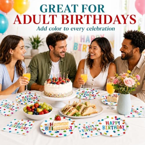 40PCS Happy Birthday Plates and Napkins, Rainbow Dots Party Plates - Image 5