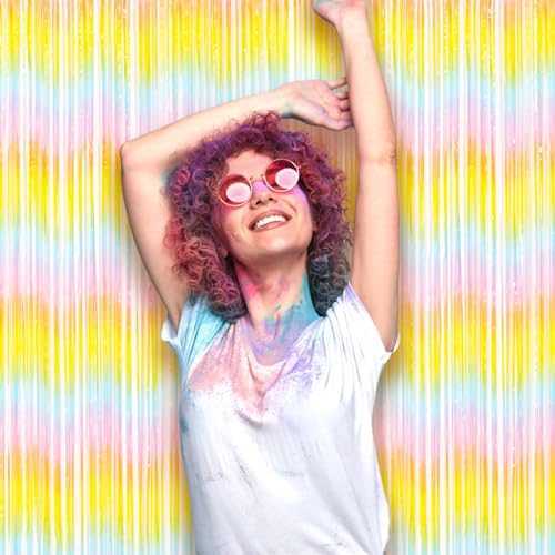 Voircoloria Pastel Foil Fringe Backdrop Curtains,3.3x8.2ft, 3 Pack - Image 7