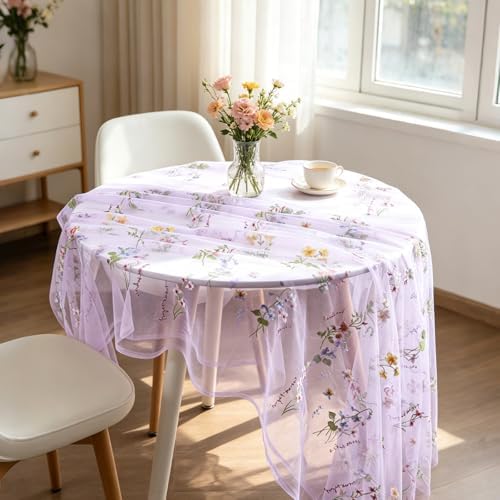 BINBE 6pcs Purple Florals Table Runner Embroidery Gauze 10FT Daisy Seasonal Tulle Birthday Wedding Holiday Kitchen Dining Table Decor for Home Party - Image 7