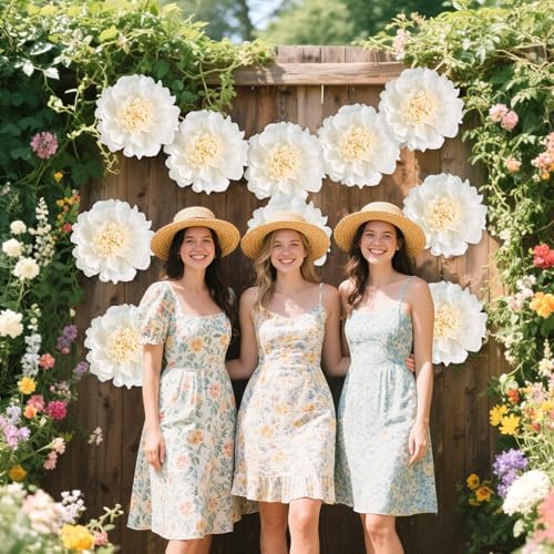 SUNBEAUTY 6 Pcs White Giant Paper Flowers Decorations 12" Large Tissue Artificial Crepe Paper Flowers for Party Wedding Wall Table Birthday Baby Shower Bridal Nursery Room Tea Party Backdrop Decor - Image 2