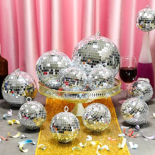 MTLEE 20 Pcs Disco Ball Decor, Silver, 8, 6, 4 Inch by MTLEE