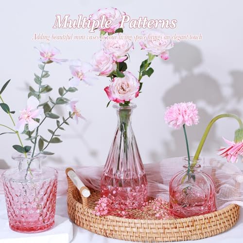 UPBUD Pink Glass Bud Vases Set of 5, Mini Flower Vase for Centerpieces, Small Clear Vases in Bulk for Wedding Decorations, Vintage Vase for Table, Home Décor - Image 5