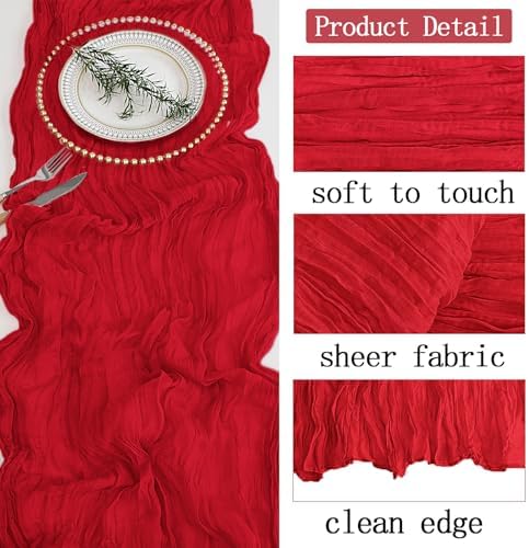 6 Pack Red Cheesecloth Table Runner 20 x 120 inch Gauze Table Runners 10 FT Long,Semi Sheer Boho Cheese Cloth Fabric Table Runner Bulk for Party,Wedding,Baby Shower,Bridal Shower Decoration - Image 3