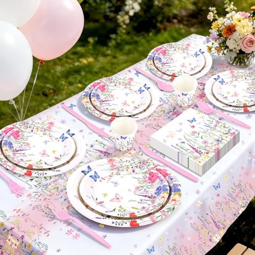 195pcs Wildflower Birthday Party Decoration,Floral Tableware Party Supplies - Image 5