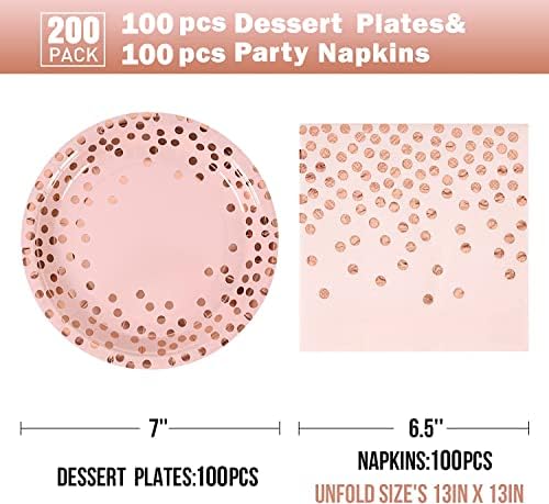 200Pcs Pink and Rose Gold Paper Plates&Napkins Party Supplies for Birthday - Image 2