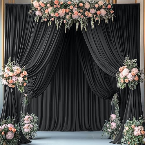 Wrinkle Free Black Backdrop Curtains for Parties, Polyester Photo Backdrop Drapes 2 Panels 5x8ft for Weddings Birthday Photography Background Parties Halloween Decor, 10ft x 8ft - Image 5