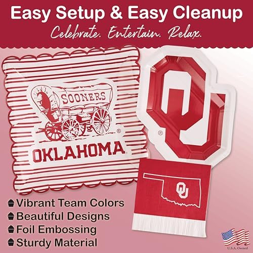 Oklahoma Graduation Decorations OU Sooners Party Supplies Plates 37 Pc - Image 4
