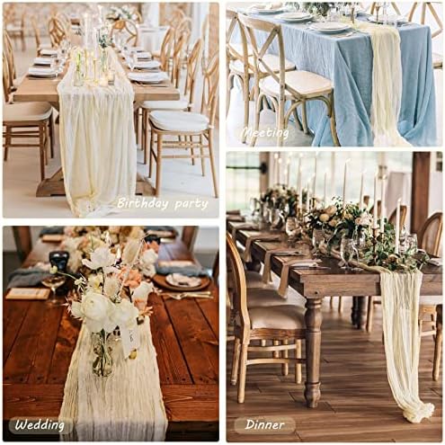 35x72 Inch Beige Cheesecloth Table Runner Rustic Boho Wedding Party Decor - Image 6