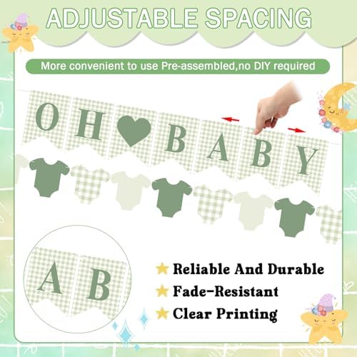 Hahafelt Baby Banner for Baby Shower Decorations, Green - Image 2