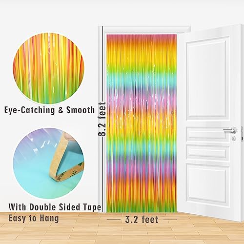 GOER 3.2 ft x 8.2 ft Metallic Tinsel Foil Fringe Curtains Party Photo Backdrop Party Streamers for Birthday,Graduation,New Year Eve Decorations Wedding Decor(1 Pack,Candy Macaroon Multicolor) - Image 2