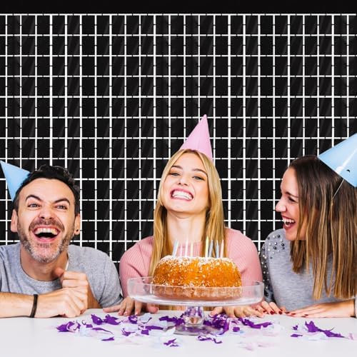 GOER Black Party Backdrop Metallic Tinsel Foil Fringe Curtain Photo Booth Props for New Year's Eve Graduation Halloween Birthday Casino Theme Party Holiday Celebration Party Decorations (2 Packs) - Image 5