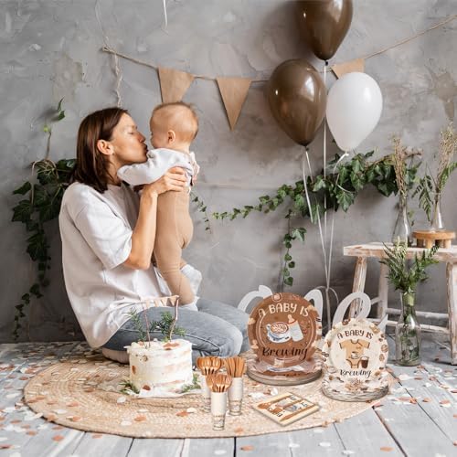 Yungyan 252 Pcs A Baby Is Brewing Baby Shower Party Tableware Set Included Plates Napkins Cups Forks Knives Cutlery for Party Decorations Supplies 36 Guests - Image 6