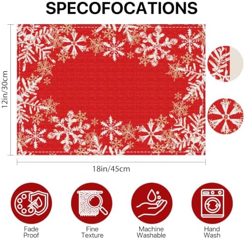 Christmas Placemats Set of 6 Table Mat Red Snowflakes Decorations - Image 3