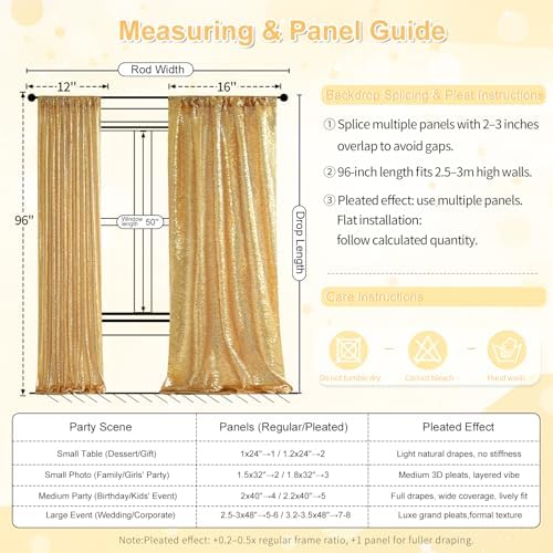 Gold Sequin Backdrop Curtains 2 Panels 2FTx8FT Glitter Gold Photo Backdrop - Image 5