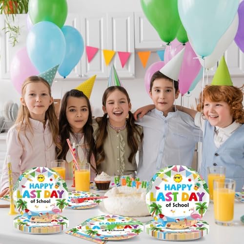 96 Pcs Happy Last Day of School Paper Party Plates and Napkins for Summer Tropical Beach Pool Supplies Summer End of School Year Dessert Tableware Set for 24 Guests Birthday Party Decorations - Image 5