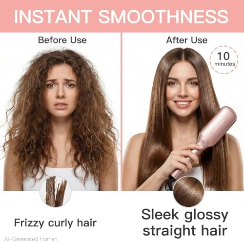 MEGAWISE Hair Straightener Brush, Ionic Ceramic Heated Brush - Image 3
