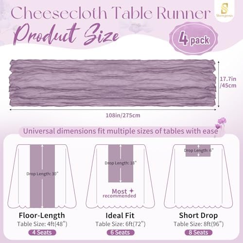 4 Pack Purple Cheesecloth Table Runner 17x108 Inches Boho Home Decor - Image 2