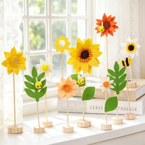 11 PCS Sunflower Party Decorations, Wooden Base, Felt Flower Centerpieces by BalunAdmhail