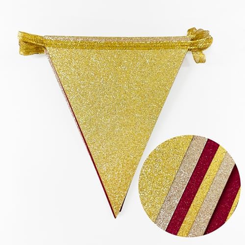 Maroon Gold Party Pennant Banner Flag Burgundy Champagne Gold Triangle Hanging Glitter Paper Bunting for Birthday Graduation Bridal Shower Wedding Shower Bachelorette Engagement Party Decorations - Image 3