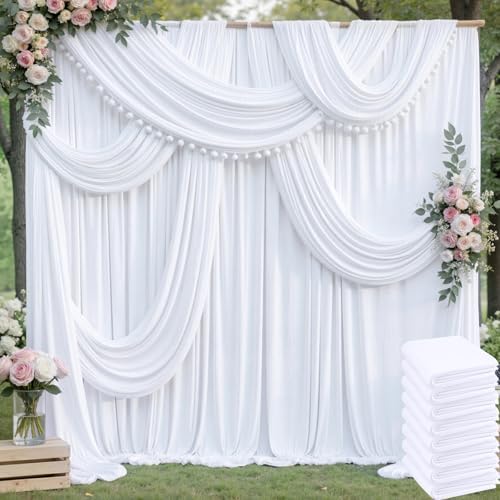 40ftx10ft Wrinkle Free White Backdrop Curtains for Party Background, 8 Panels 5x10ft Silky Polyester Photo Backdrop Drapes Back Drop Cloth for Wedding Birthday Photography Bridal Baby Shower Decor by CO-AVE