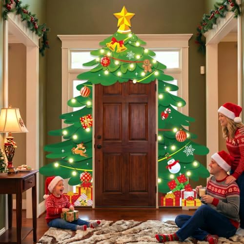 Peryiter 3 Pcs Christmas Door Decorations Giant Xmas Tree Porch Banner - Image 4