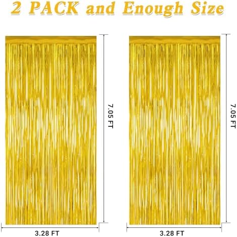 2 Pack Gold Tinsel Backdrop, 3.28 FT x 7.05 FT Metallic Fringe Curtain, Gold Color Graduation Backdrop Party Streamers, Party Supplies Door Decorations for Birthday Anniversaries - Image 2