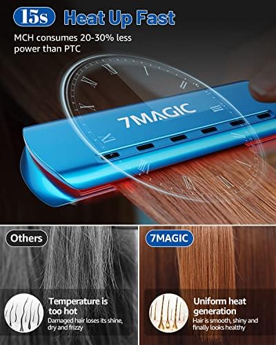 7MAGIC Nano Titanium 1.7" Flat Iron Hair Straightener for Thick Hair, Blue - Image 4