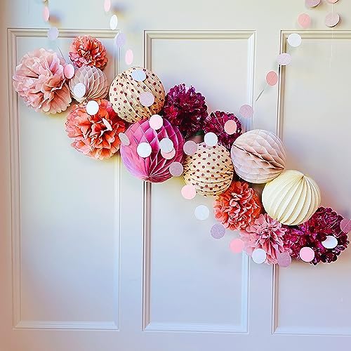 PapaKit 16pc Dusty Rose & Rose Gold Party Decorations - Premium Tissue Paper Pom Poms, Honeycomb Balls & Accordion Lanterns - Elegant Backdrop for Weddings, Bridal Showers, Baby Showers & Birthdays - Image 3
