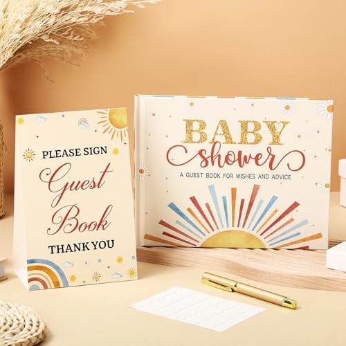Fuyoooo 27 Pcs Boho and Sun Theme Baby Shower Guest Book Sign in with Pen - Image 2