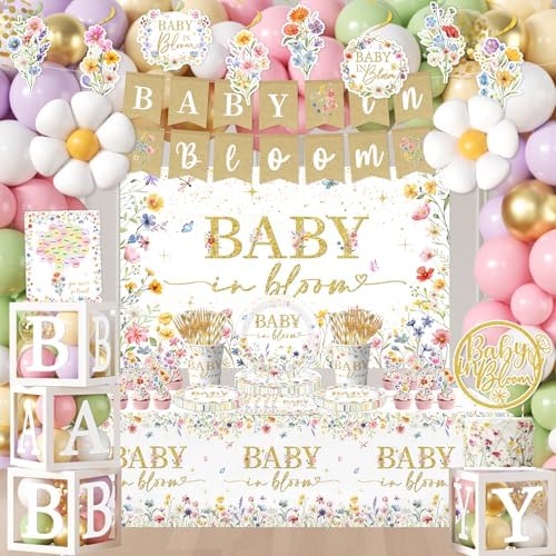Baby in Bloom Baby Shower Decorations - 281Pcs Spring Wildflower Theme Tableware and Balloon Arch Garland Set for Floral Party Supplies - Image 6