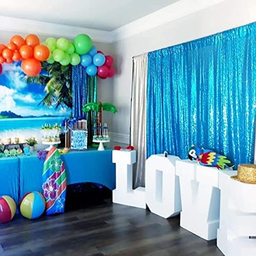 Poise3EHome Turquoise Sequin Backdrop Curtains, 2 Panels Sequin Backdrop, 2FTx8FT Sequin Curtains for Party Wedding Sequence Backdrop - Image 2