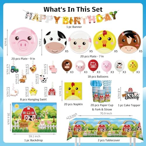 Cocomigo 159pcs Farm Birthday Decorations for Boys Girls, Serves 20 - Image 2