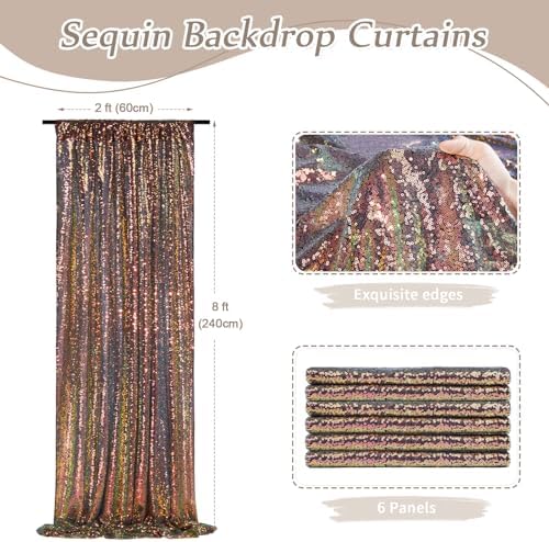 SoarDream Black Gold Sequin Backdrop 6 Pcs 2ftx8ft Sparkly Glitter Birthday Party Cake Table Background Draping Fabric - Image 2