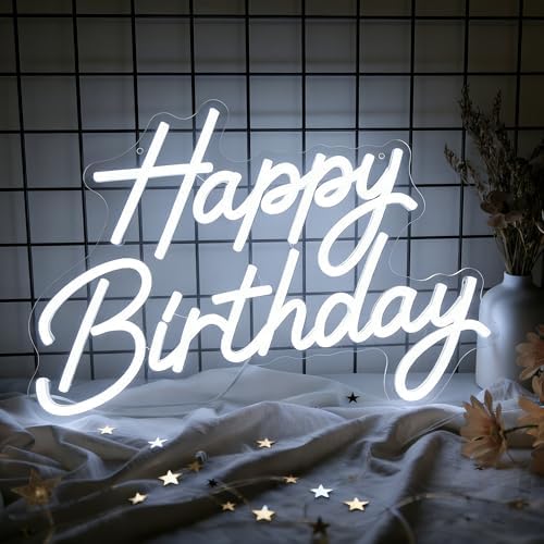 Happy Birthday Neon Sign for Wall Decor, Dimmable LED Light Up Sign by Mojoish