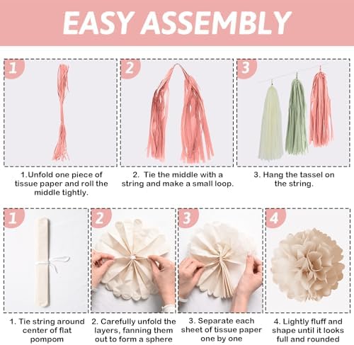 Baby in Bloom Baby Shower Decorations, Sage Green Dusty Blush Pink Gold Sand White Latex Confetti Balloons with Banner Cake Topper Pom Poms Tassel for Girls Boho Fairy Floral Birthday Party Decoration - Image 5