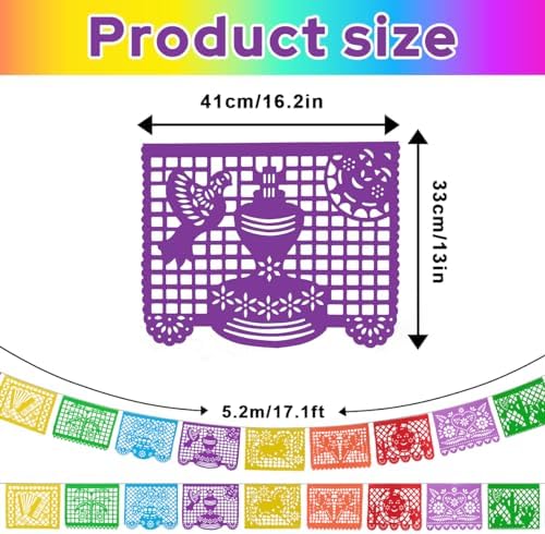 6 Packs 108 Ft Fiesta Party Decorations Mexican Party Banners Papel Picado Banners Cinco De Mayo Decorations Dia De Los Muertos Decor Mexico Halloween Banner Birthday Party Decorations (6pack Banners) (6 Packs Banner) - Image 3