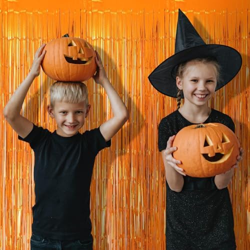 10 Pack Orange Foil Curtain Backdrop 3.2ft x 9.8ft Metallic Tinsel Foil Fringe Curtains Streamer Photo Booth Backdrop for Birthday Party Halloween Christmas New Year Party Supply (Orange) - Image 6