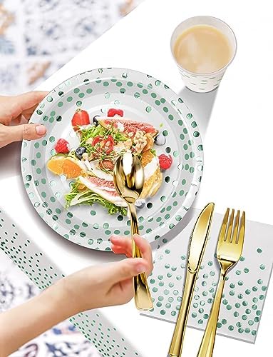 Nkaiso 141Pcs Green Dot Paper Plates and Napkins Party Supplies-20 Guests - Image 4