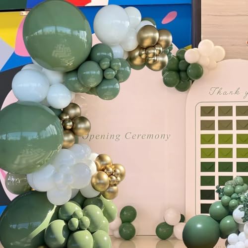 MEBAY Green White Gold Balloon Arch Kit, 146Pcs Avocado Green Metallic Chrome Gold Confetti and White Latex Balloons for Wedding Birthday Baby Shower Decoration - Image 3