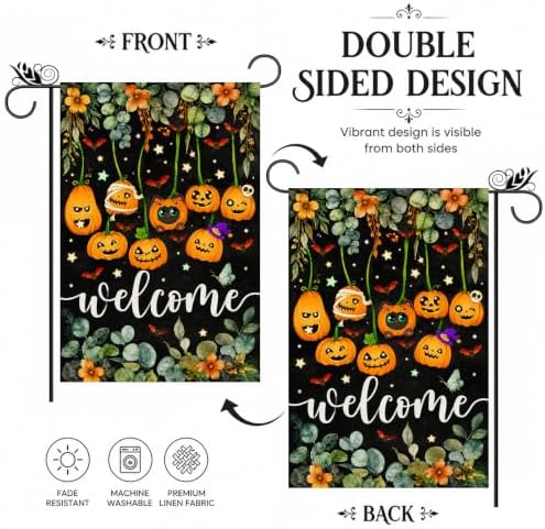 Halloween Garden Flag Welcome Pumpkin Black Cat Farmhouse Outdoor Decor - Image 2