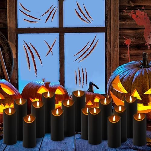 Black Flameless LED Candles with Remote Timer, 72 Pack Battery Operated Flickering Pillar Candles, Waterproof Electric Fake Candles for Halloween Decor, Spooky Party, Haunted House, Indoor Outdoor Use - Image 5