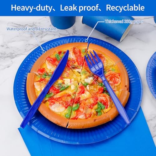 210pcs Blue Plates And Napkins Party Supplies -Plastic Silverware, Paper Cups And Plates.Napkinsdisposable Party Cutlery Set Serves 30 - Image 4