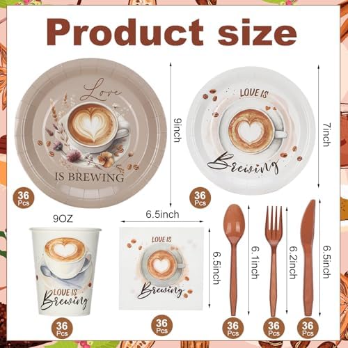 Yungyan 252 Pcs Love Is Brewing Bridal Shower Party Tableware Set - Image 2
